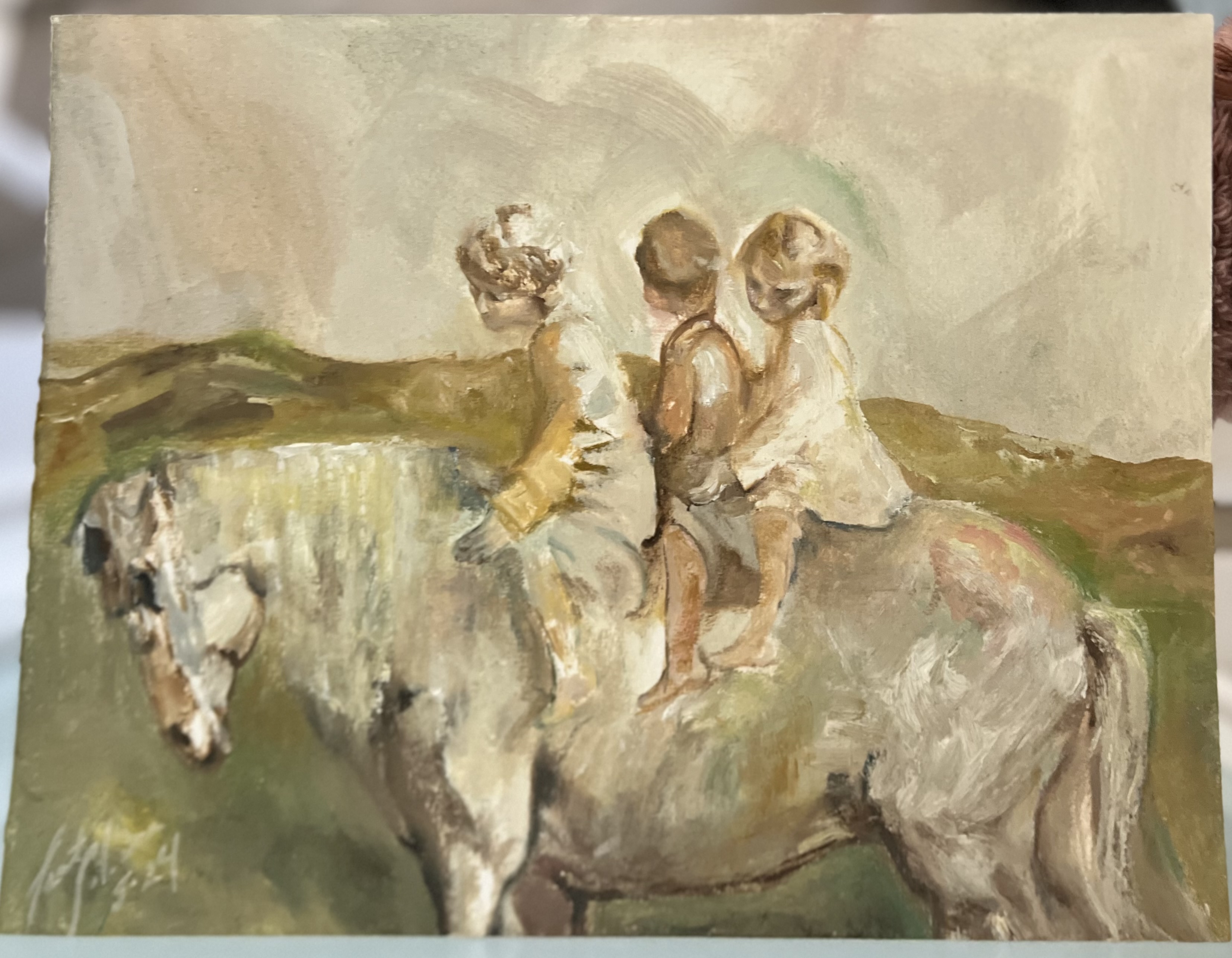 Children on a horse — original painting by Leat Silvera